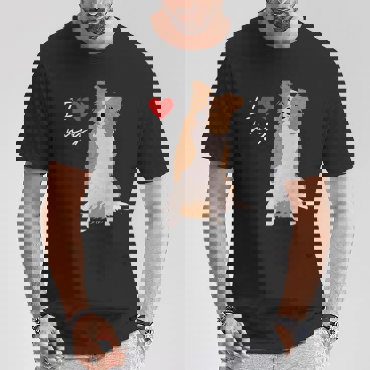 I Love My & Red Merle ボーダーコリー ドッグラバー。 Tシャツ 面白い贈り物