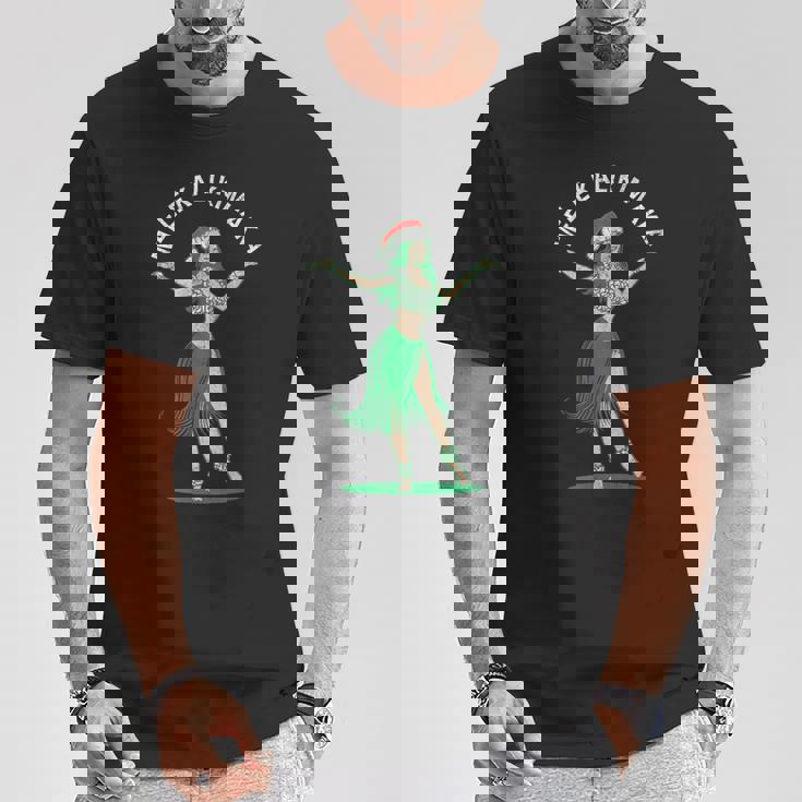 Mele Kalikimaka レトロ クリスマス フラガール シャカ ハワイ Tシャツ 面白い贈り物