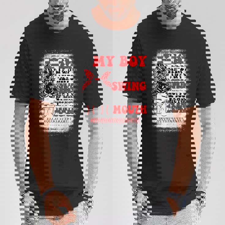 Messy Bun Softball Mom My Boy May Not Always Swing But I Do T-Shirt Unique Gifts