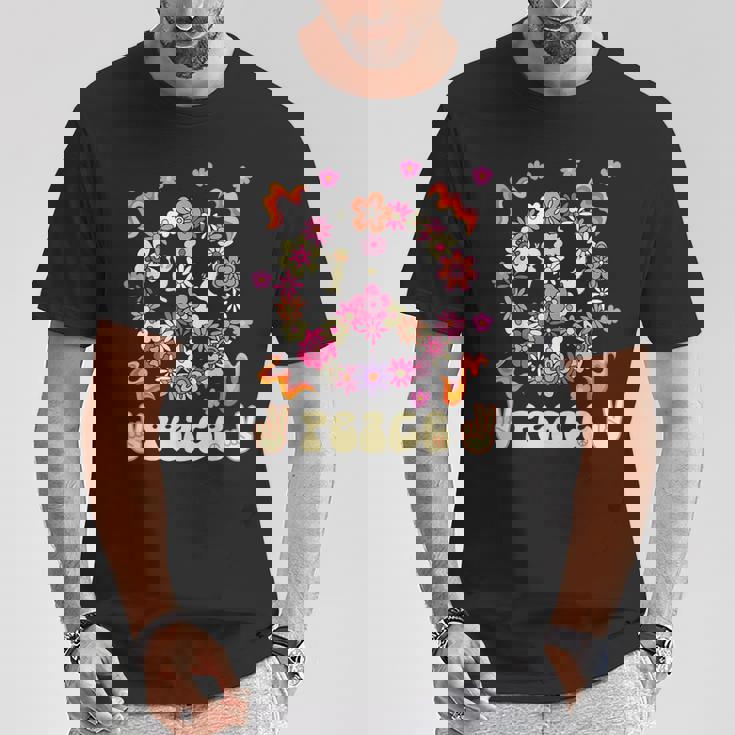 Peace 60年代風 フラワーデザイン Tシャツ 面白い贈り物