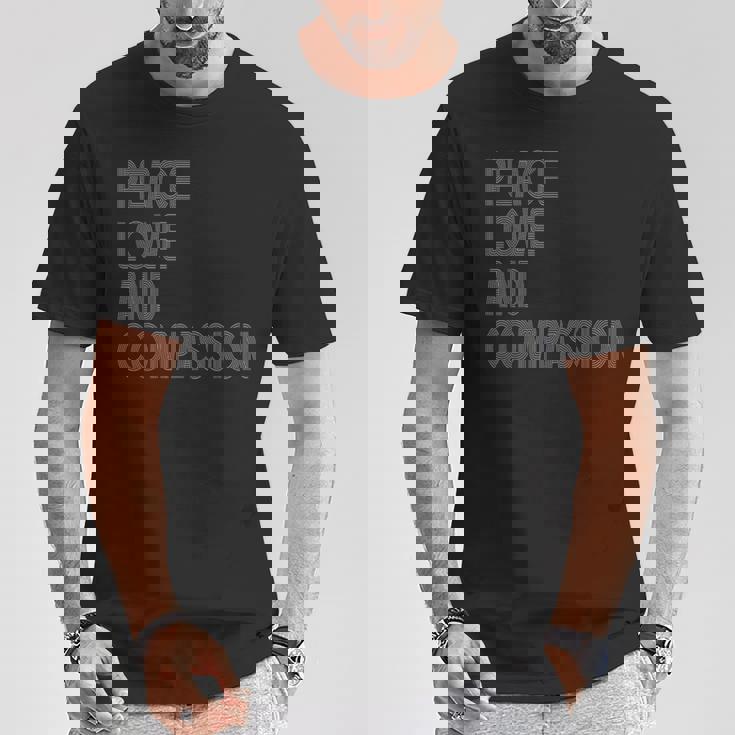 Peace Love And Compassion シャツ インスピレーションを与える引用 レトロ Tシャツ 面白い贈り物