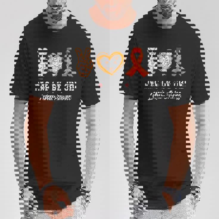 Peace Love Cure 白血病 意識啓発 男性 女性 子供 白血病 Tシャツ 面白い贈り物