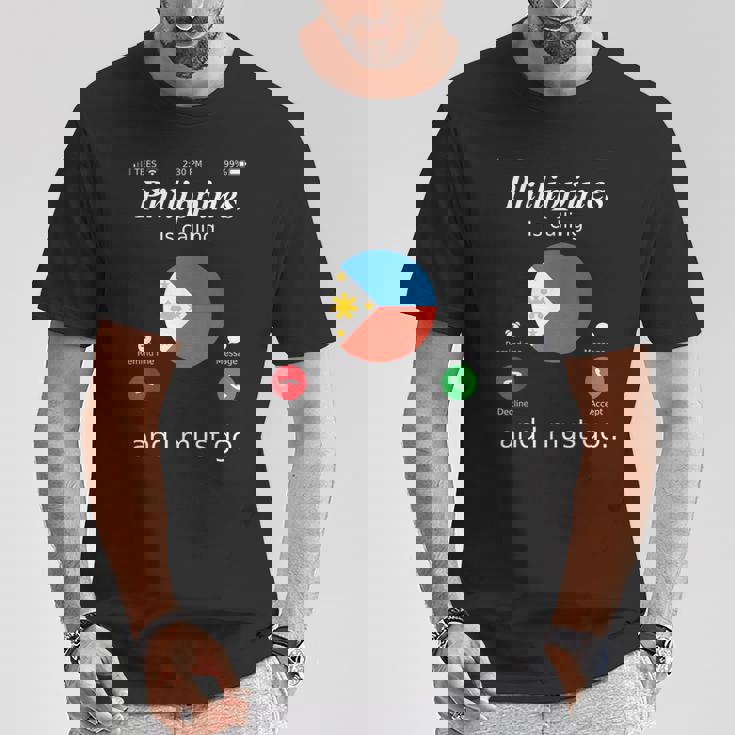 Philippines Is Calling And I Must Go フィリピン国旗シャツ Tシャツ 面白い贈り物