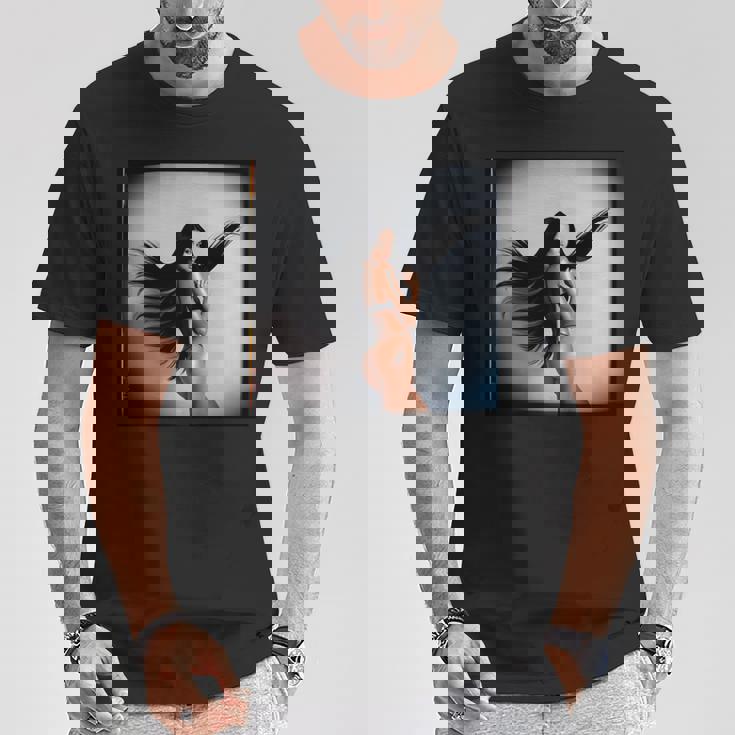 Pinup Girl 男性用 セクシーなブルネットファッションモデル 長袖tシャツ Tシャツ 面白い贈り物