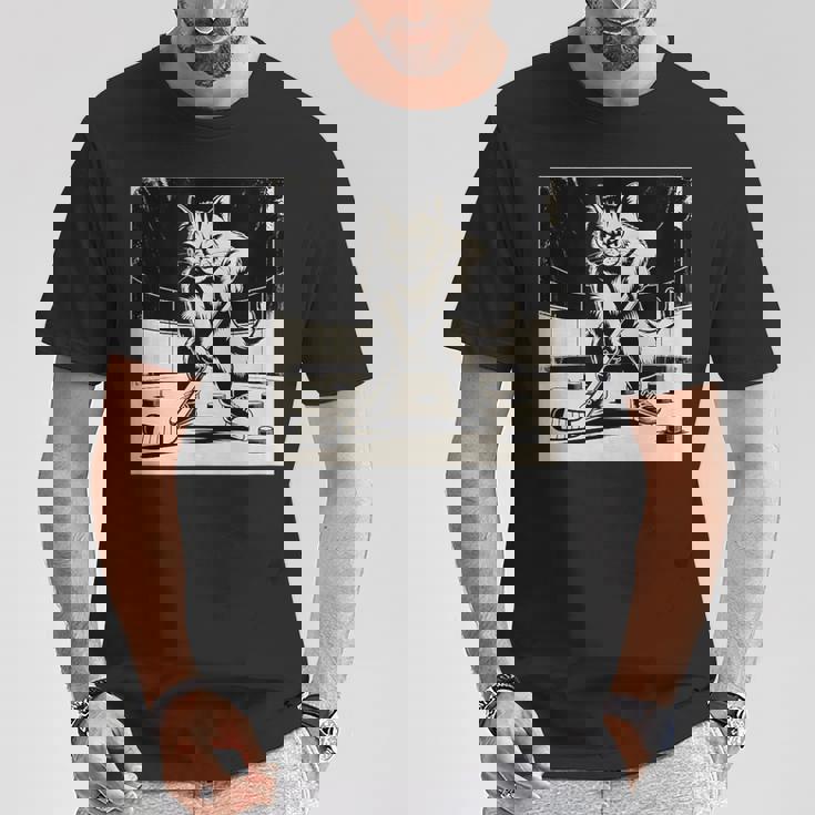 Retro Cat Playing Ice Hockey Stick Skating Sports T-Shirt Unique Gifts