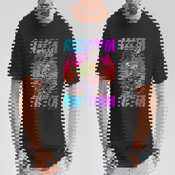Rizz 'Em With The Tism 恐竜 T-Rex Meme Autism Tシャツ 面白い贈り物