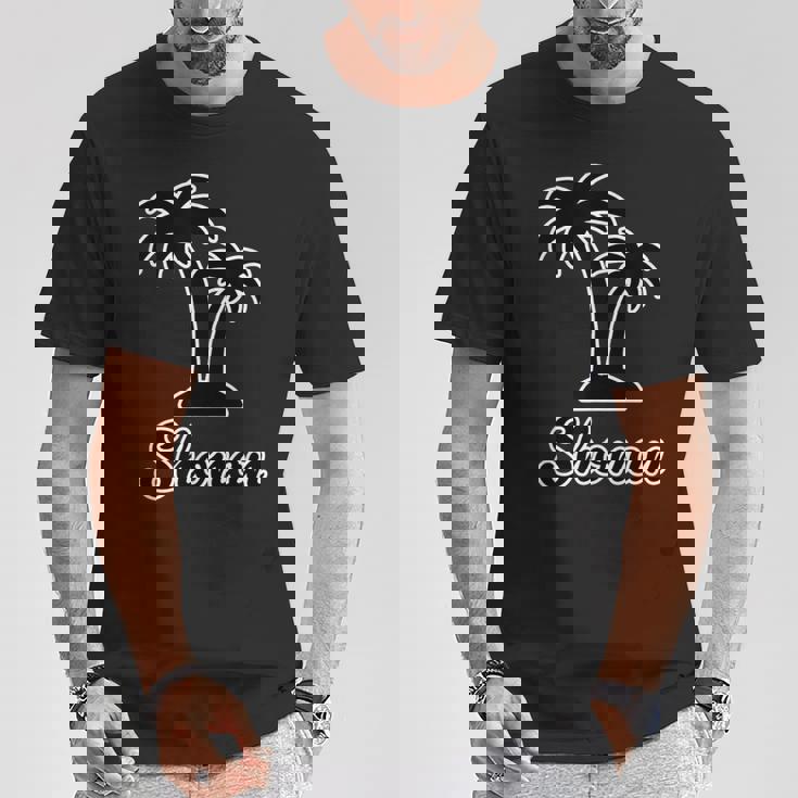 Shonan（湘南）サーファー ヤシの木 パームツリー（黒 ブラック 文字）【47都道府県】ジモt ティ Tシャツ 面白い贈り物