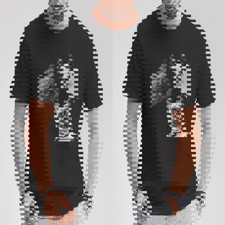 Sneaky フレンチブルドッグ ドッグ ドッグ フレンチ ポッキング ヘッド フェイス 長袖tシャツ Tシャツ 面白い贈り物