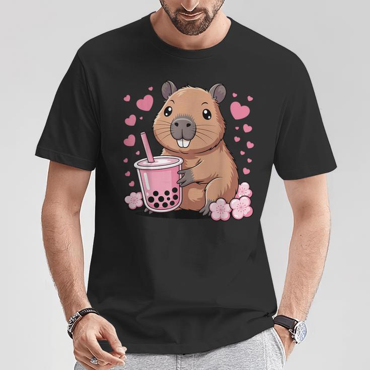 Süßer Capybara Bubble Tea Capybara Kinder Mädchen T-Shirt Lustige Geschenke