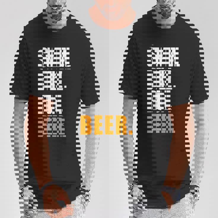 Swim Bike Run スイム バイク ラン ビール トライアスロン トライアスロン スポーツ メンズ レディース Tシャツ 面白い贈り物