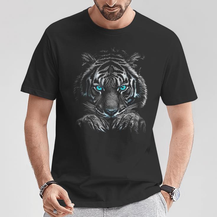Tigerporträt Tierliebhaber-Grafik Mit Blauen Augen Motiv Tiger T-Shirt Lustige Geschenke