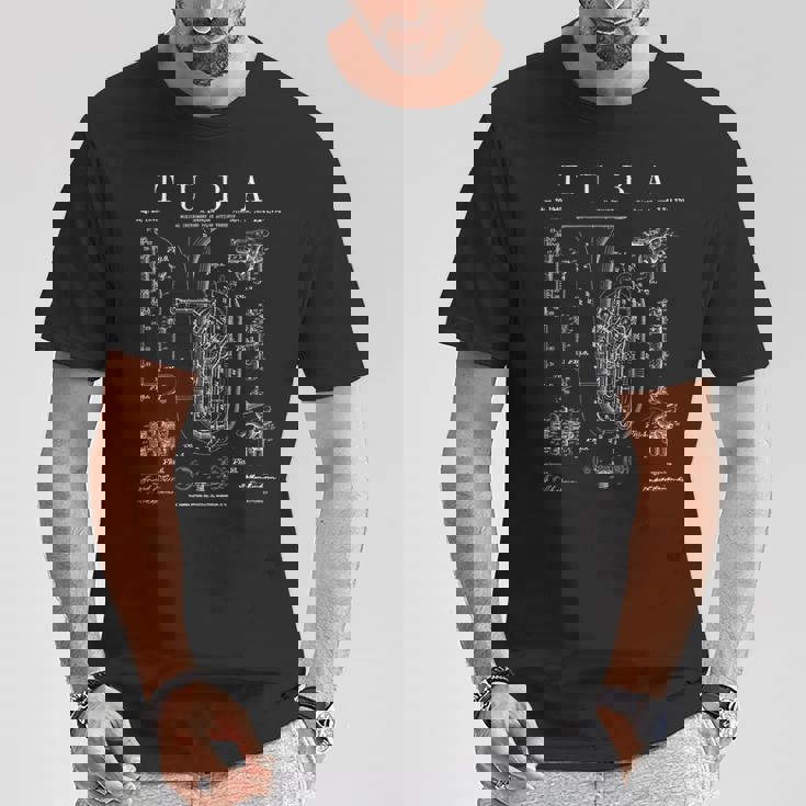 Tuba ビンテージ 特許 チュービスト 図面 プリント Tシャツ 面白い贈り物