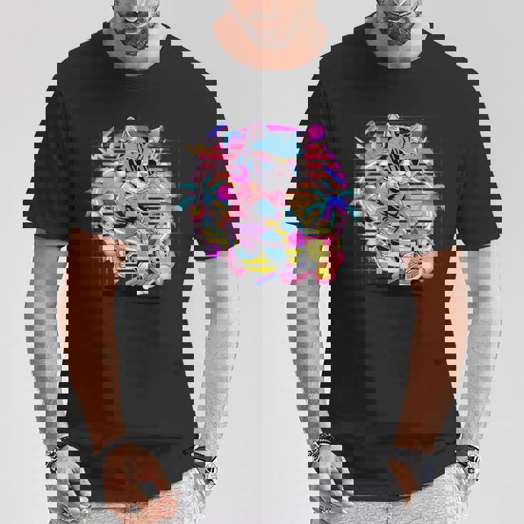 Vaporwave 猫 ピックルボール プレーヤー 80年代 レトロ 美学 Tシャツ 面白い贈り物