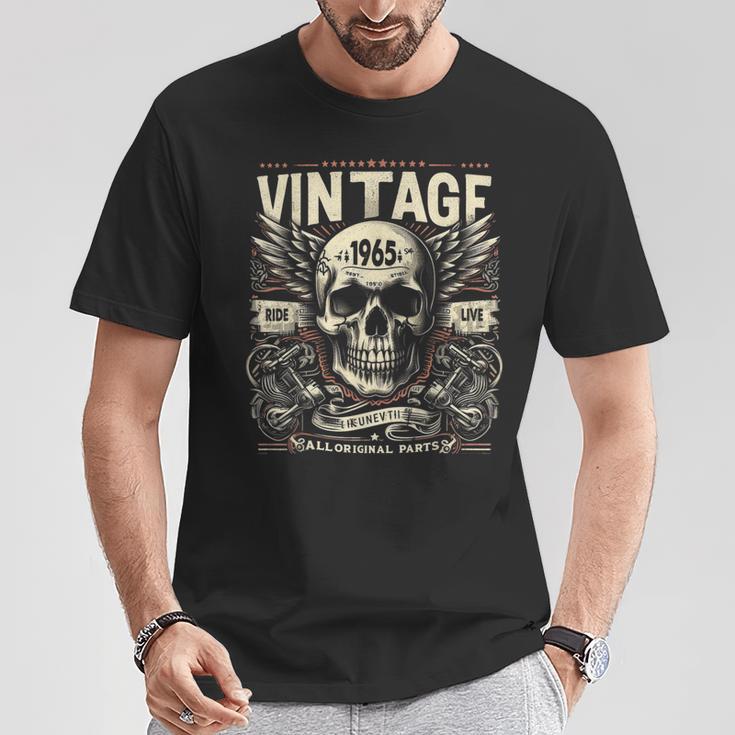 Vintage 1965 Né En 1965 Anniversaire Crâne Motard Moto T-Shirt Cadeaux drôles