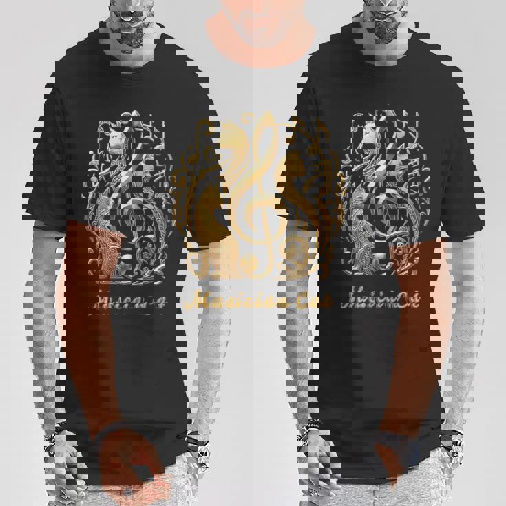 「Musician Cat 」 いつも猫気分 楽器と猫の調べ 音楽記号 猫エンブレム 肉球 Tシャツ 面白い贈り物