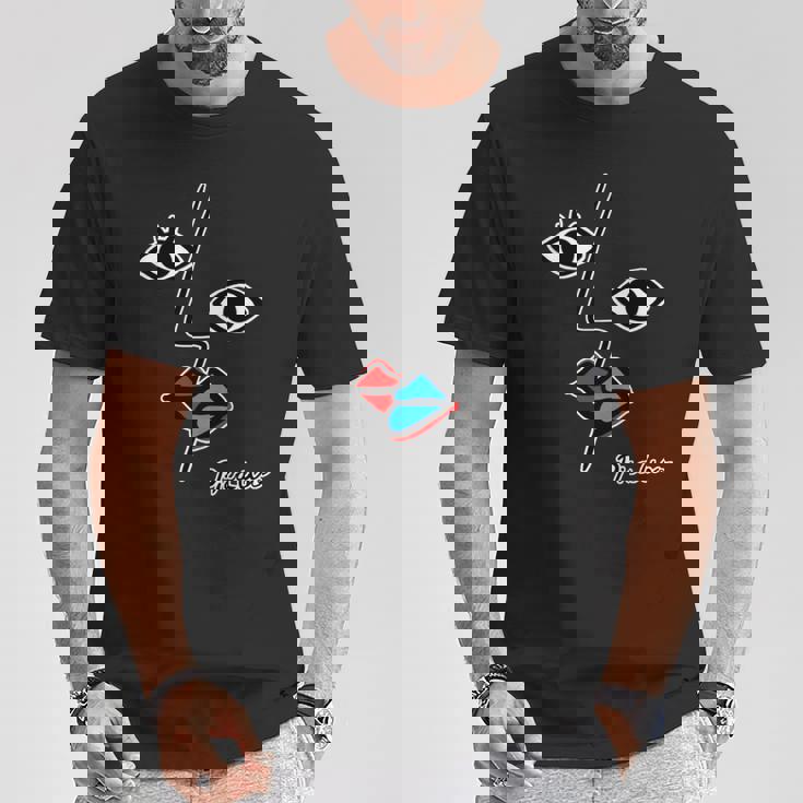 【ピカソ風】顔 男女 キス モダンフェイス（パロディ）【ピカウソ】キュビズム 80年代風 面白い アート 長袖tシャツ Tシャツ 面白い贈り物