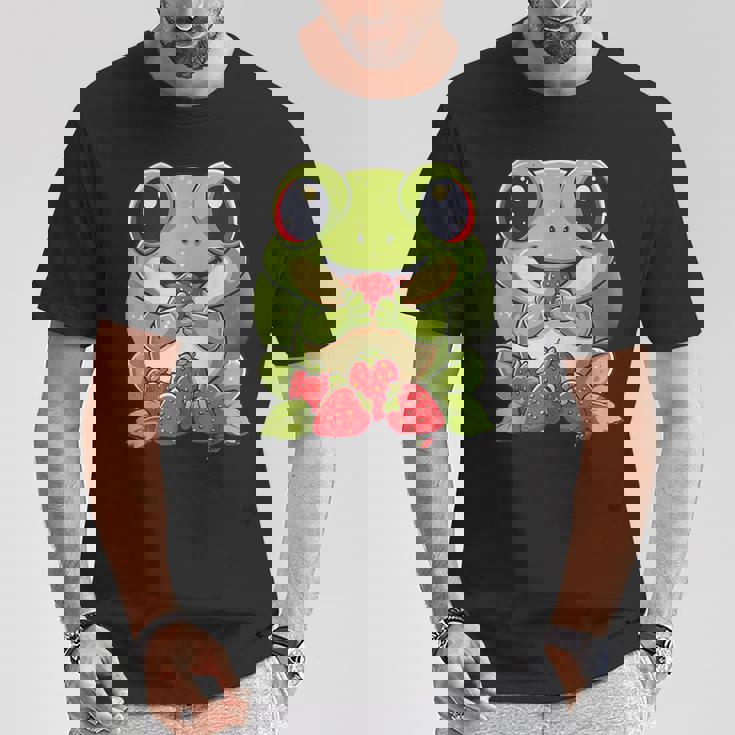 いちごカエル 図面 アートワーク いちご 動物 アート Tシャツ 面白い贈り物