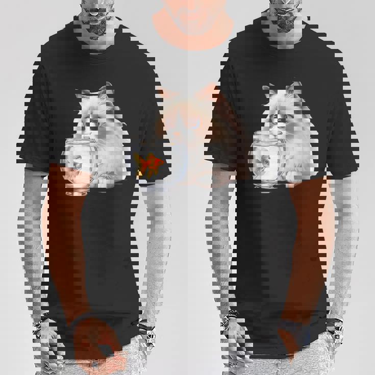 おさるのラグドール 猫と金魚 Tシャツ 面白い贈り物