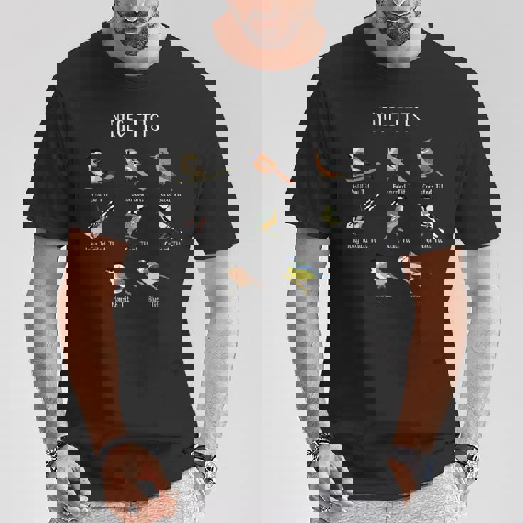 おもしろバードウォッチング ユーモア おっぱいコレクション ニースシジュウカラ 鳥 長袖tシャツ Tシャツ 面白い贈り物