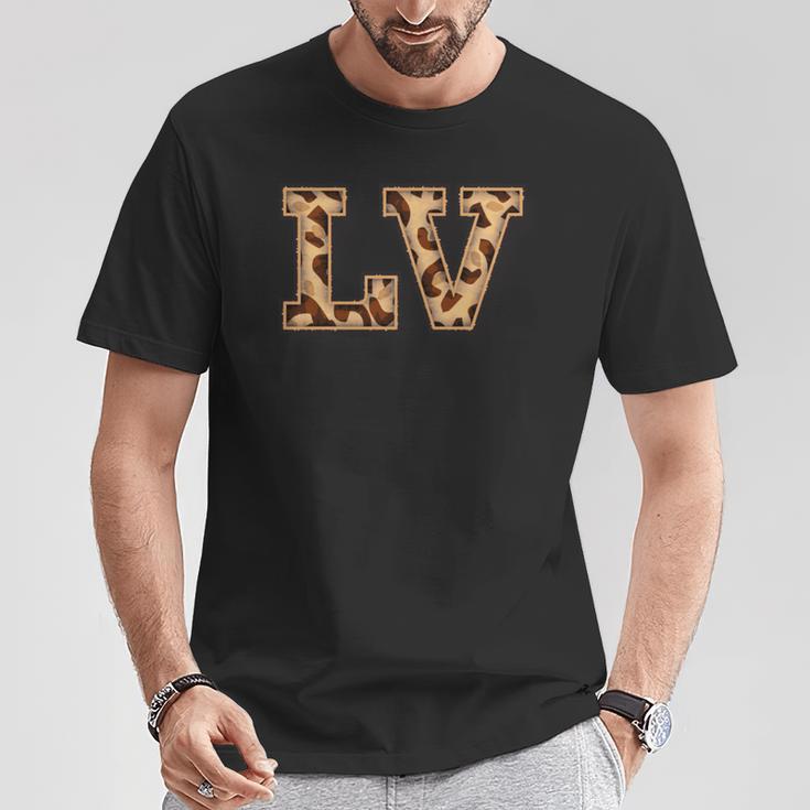 かわいい 文字 Lv イニシャル 名前 ヒョウ チーター動物 長袖tシャツ Tシャツ 面白い贈り物
