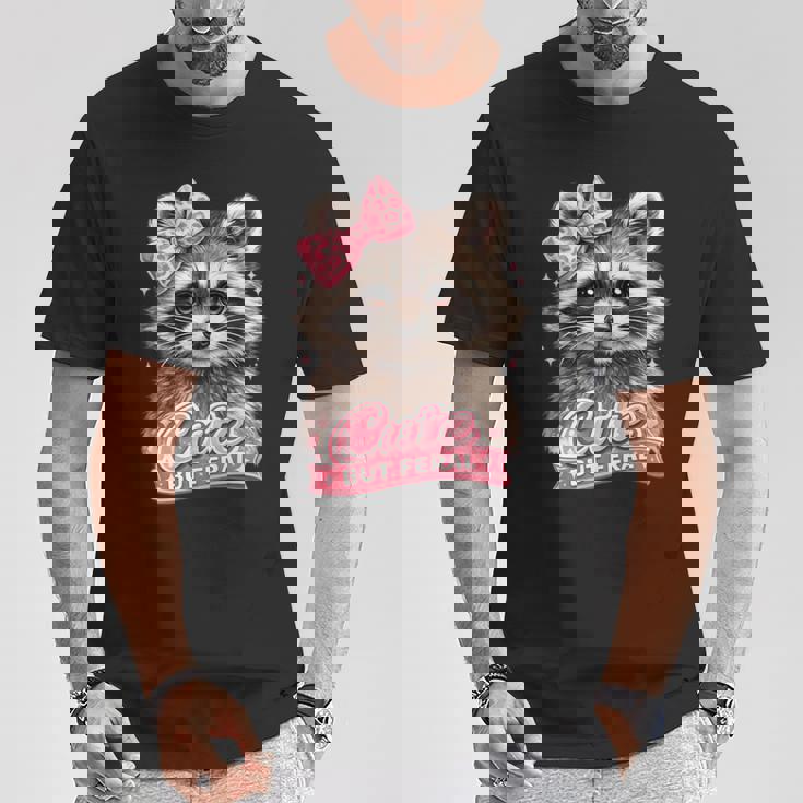 かわいいけど野生的な面白いアライグマの弓ミームかわいい動物のユーモア 長袖tシャツ Tシャツ 面白い贈り物