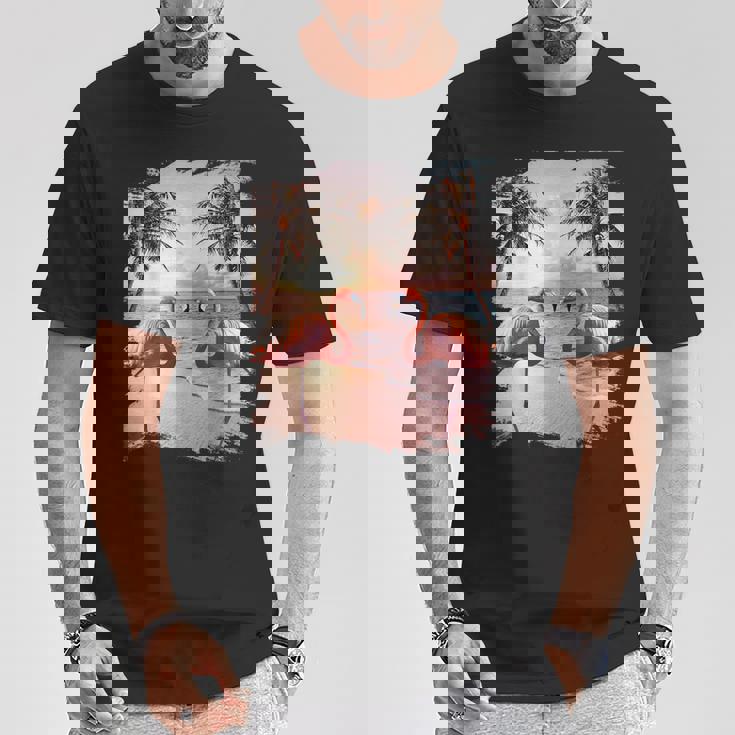 かわいいカラフルなフラミンゴヤシの木 Tシャツ 面白い贈り物