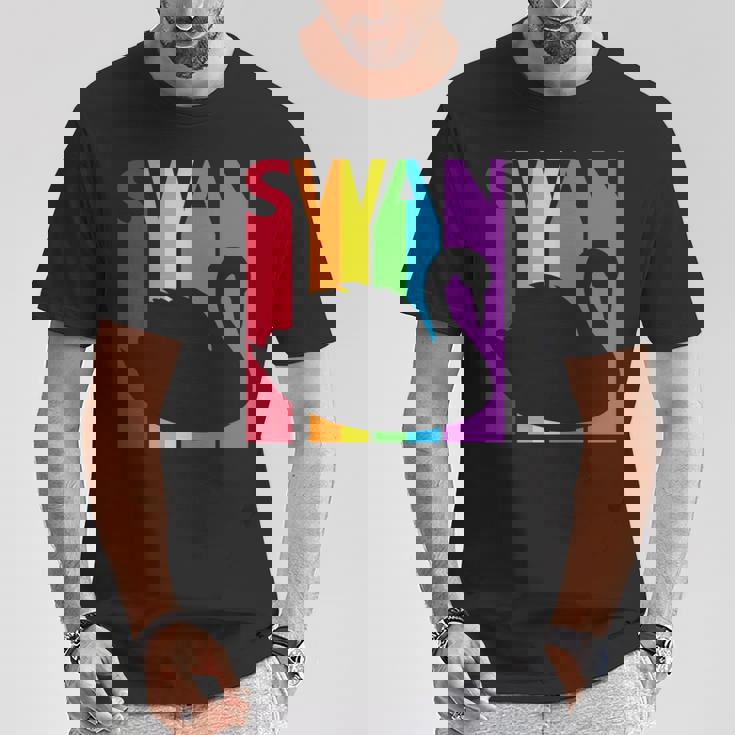 かわいいレインボースワンの鳥が好きな人 長袖tシャツ Tシャツ 面白い贈り物