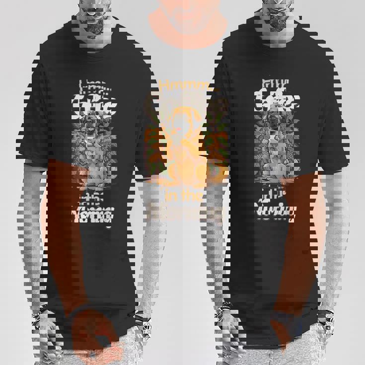 かわいいレオンベルガー犬と朝のコーヒー。 Tシャツ 面白い贈り物