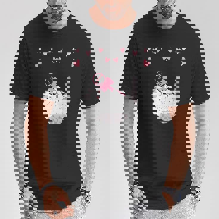 かわいい毛糸の猫はけん玉ハートを弾く Tシャツ 面白い贈り物