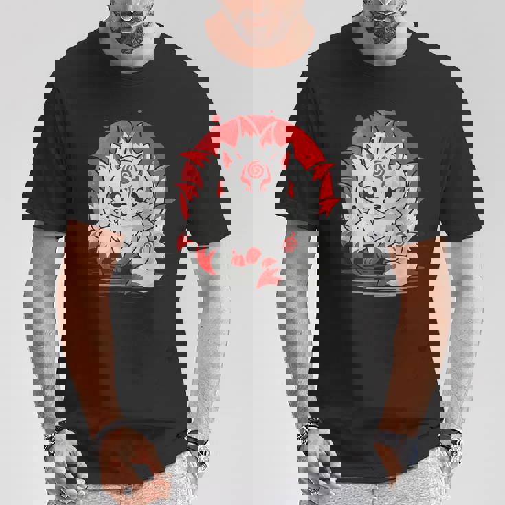 きつね 笑う キツネ 九尾 神話 動物 Tシャツ 面白い贈り物