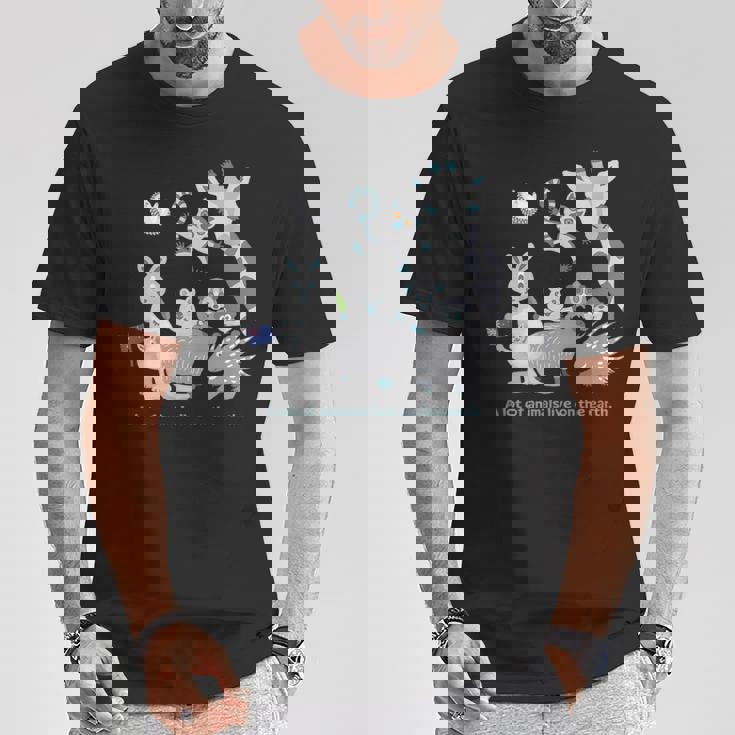 みんなの地球 アニマル キリン カンガルー カピバラ クアッカワラビー ワオキツネザル ハリネズミ メンズ レディース Tシャツ 面白い贈り物