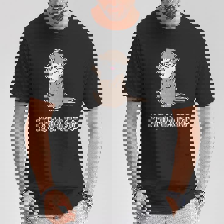 ゆるカワウソさん まるくん『はろー』 コツメカワウソ かわいい キャラクター イラスト Tシャツ 面白い贈り物