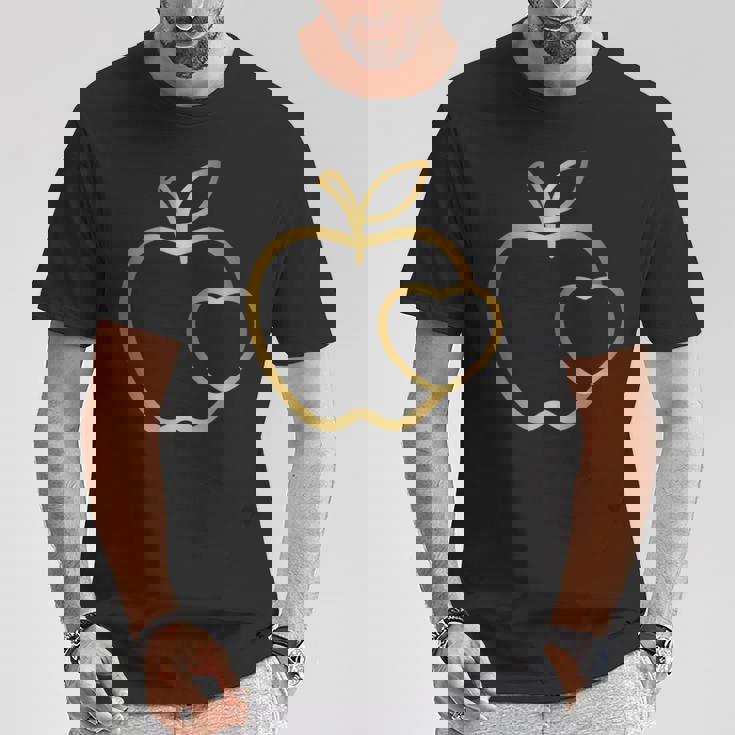 りんご ハート ラインアート かわいい シンプル デザイン 長袖tシャツ Tシャツ 面白い贈り物