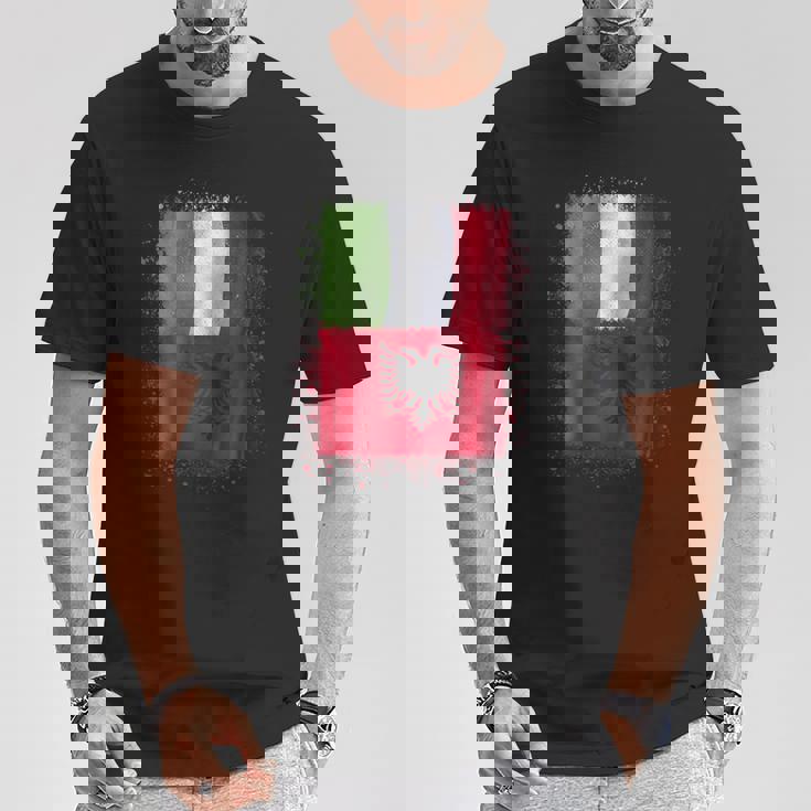 アルバニアのイタリアの愛-アルバニアとイタリア 長袖tシャツ Tシャツ 面白い贈り物