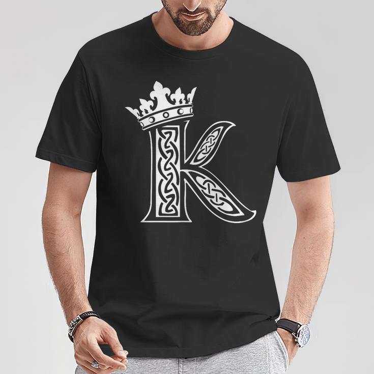 アルファベットtシャツ イニシャル文字 K & King Queen 王冠 Tシャツ 面白い贈り物