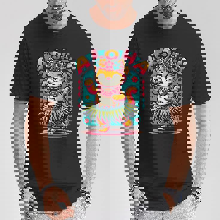アロハ ハワイ ハワイアン フラダンス キャット シャツ 猫好き フラ 長袖tシャツ Tシャツ 面白い贈り物