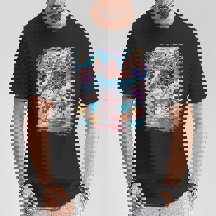 アロハ バーガー 猫 & ピザ ナマケモノ ユニコーン Tシャツ 面白い贈り物