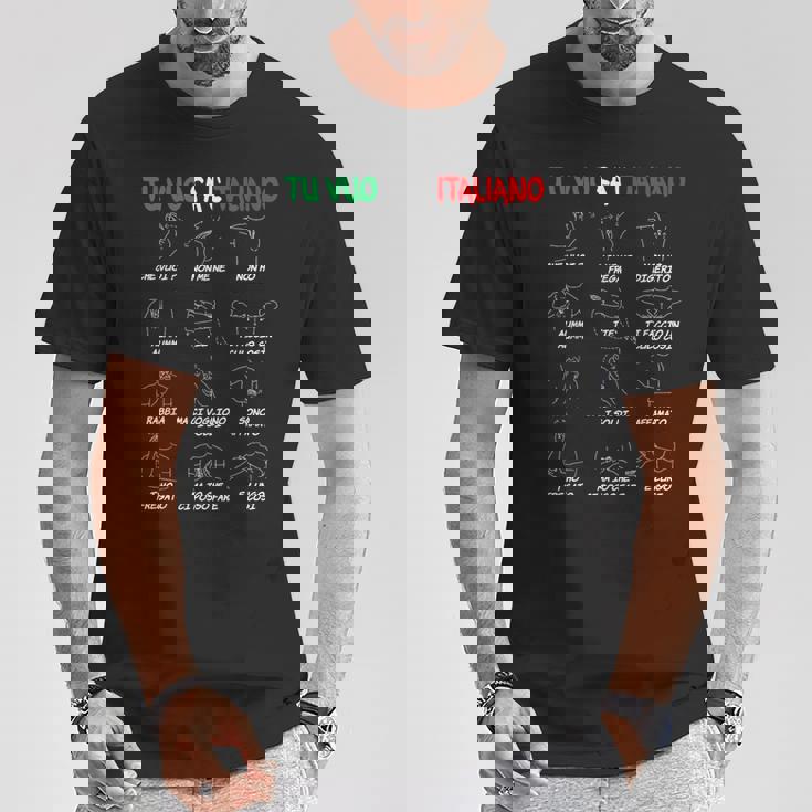 イタリアのジェスチャー、翻訳者、面白いハンドジェスチャー。 Tシャツ 面白い贈り物