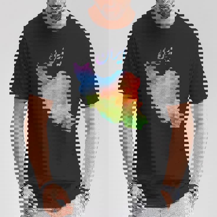 イランの地図 イランのカラフルな地図 水彩イラスト Tシャツ 面白い贈り物