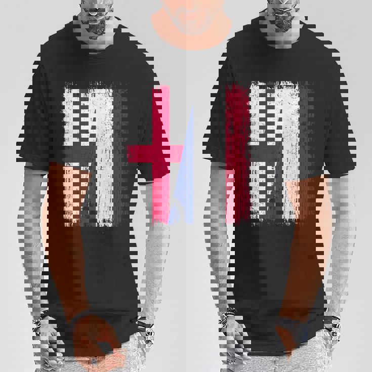 イングランド オランダ ハーフフラッグ イングリッシュ オランダ遺産 長袖tシャツ Tシャツ 面白い贈り物