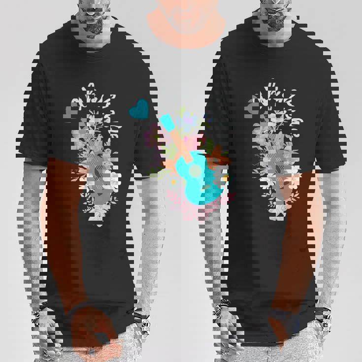 ウクレレギフト 70年代の花のウクレレ奏者 Tシャツ 面白い贈り物