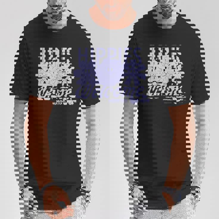 ウッドストック・ヒッピーズ・ウェルカム・スマイリング・フラワーズ 長袖tシャツ Tシャツ 面白い贈り物