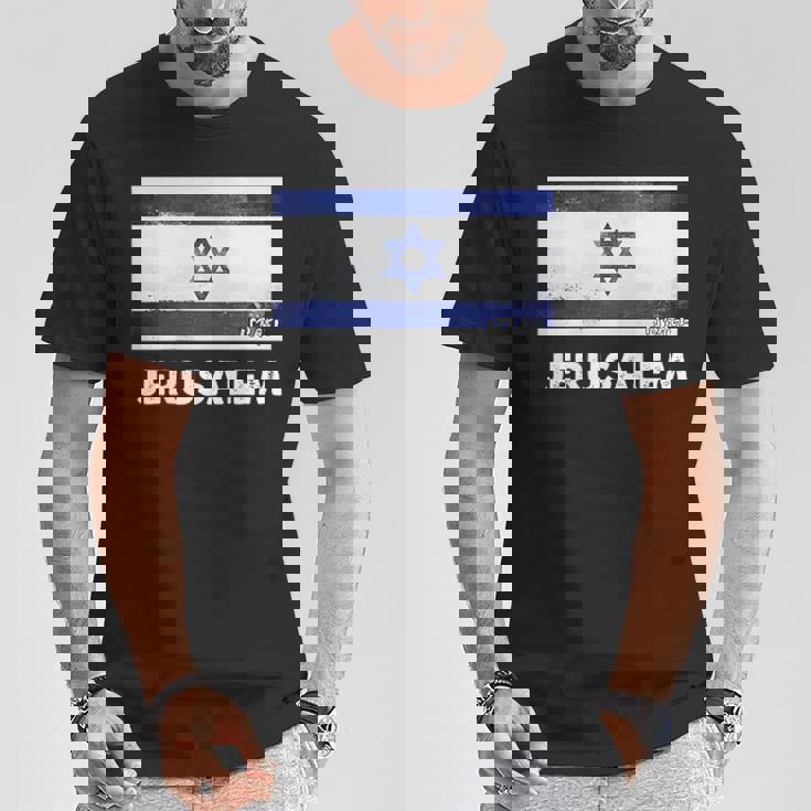 エルサレムイスラエル国旗シャツ Tシャツ 面白い贈り物