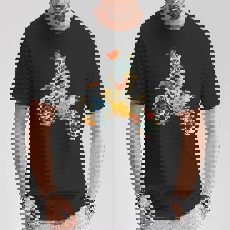 エレガントなシルエット フラワーアートピース フローラル モトクロス Tシャツ 面白い贈り物