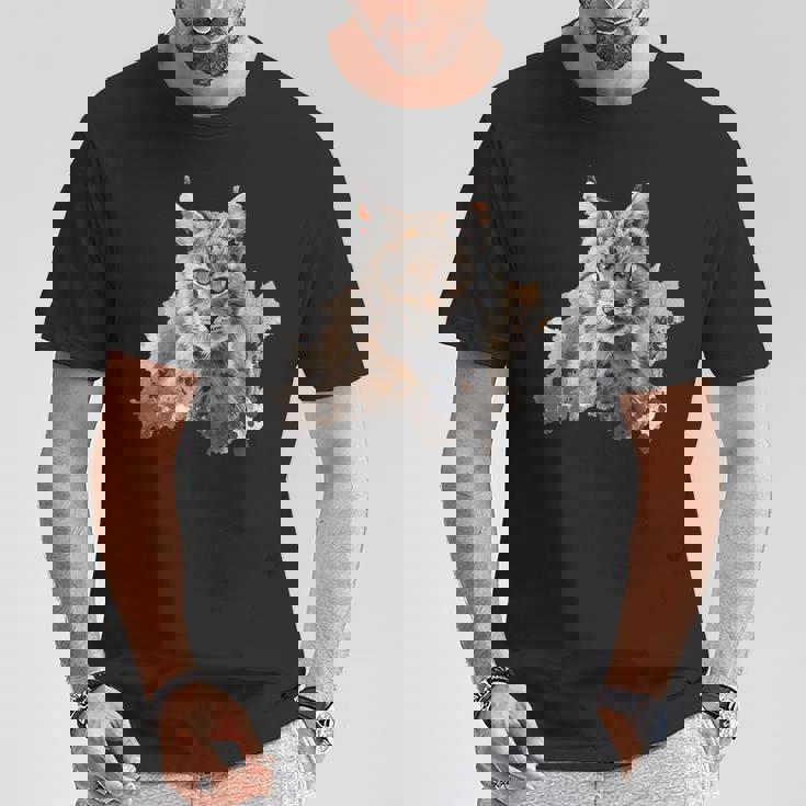 オイル スケッチ ワイルドライフ ボブキャット オレンジ ボブキャット Tシャツ 面白い贈り物