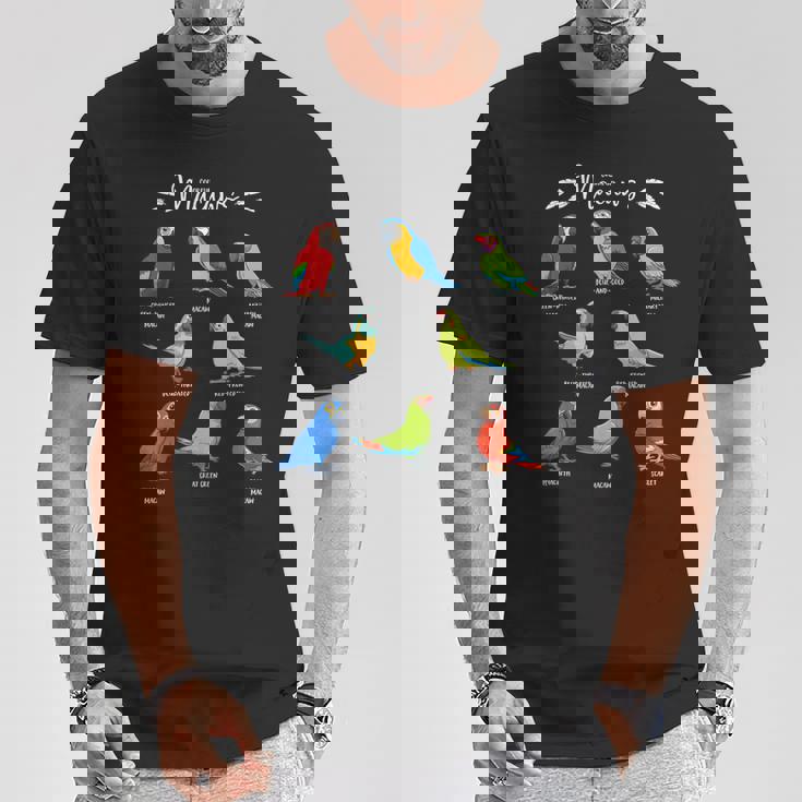 カラフルな8種のインコ コンゴウインコ Tシャツ 面白い贈り物