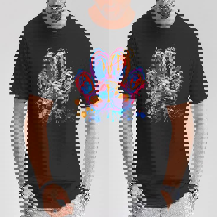 カラフルな動物の犬の足跡 Tシャツ 面白い贈り物