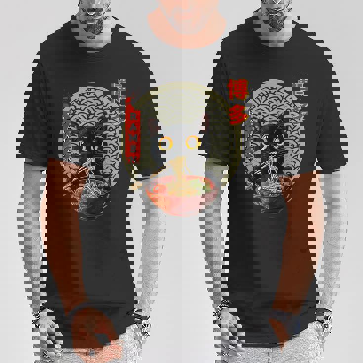 カワイイ猫とラーメン 博多 日本アニメヌードル文化 Tシャツ 面白い贈り物