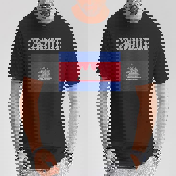 カンボジア-カンボジアの旗ヴィンテージスポーツデザインカンボジア Tシャツ 面白い贈り物