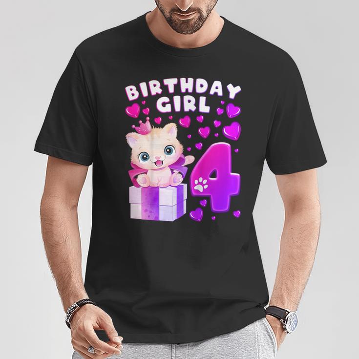 キッズ 4歳の誕生日、4歳の女の子、子猫、番号4 Tシャツ 面白い贈り物